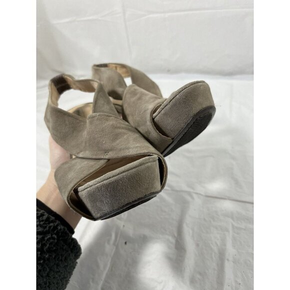 Diane von Furstenberg Zia Suede Platform Heel Size 8.5 taupe - Picture 3 of 10